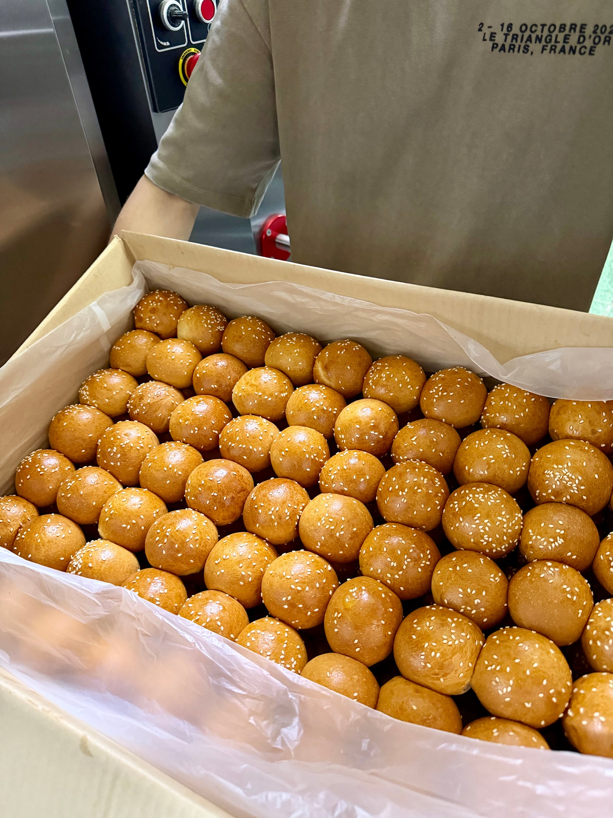 Boxes of freshly baked buns